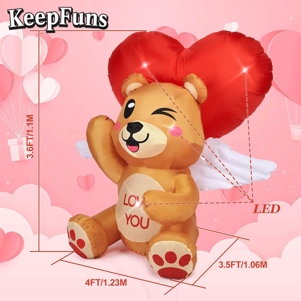 KeepFuns Valentine's Day Love Bear Inflatable Decoration - Outdoor, Yard, Indoor Romantic Holiday Inflatable Model