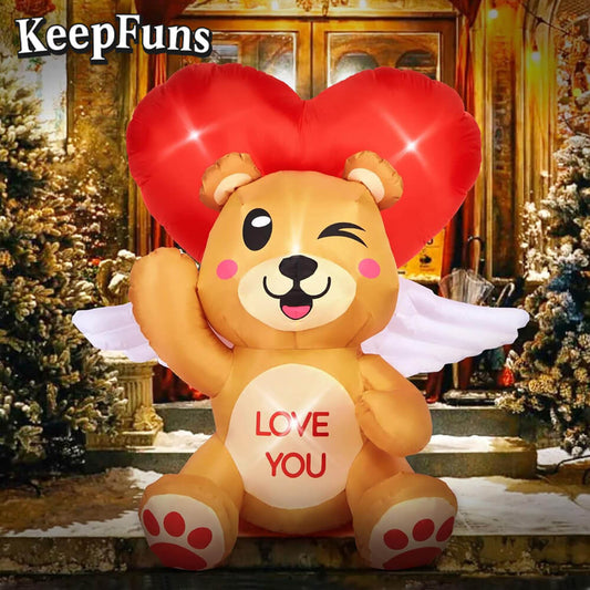 KeepFuns Valentine's Day Love Bear Inflatable Decoration - Outdoor, Yard, Indoor Romantic Holiday Inflatable Model