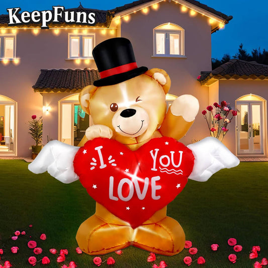 KeepFuns Valentine's Day Love Bear Inflatable Decoration - Outdoor, Yard, Indoor Romantic Holiday Inflatable Model