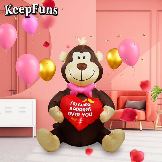 KeepFuns Valentine's Day Monkey Heart Inflatable Decoration - Indoor Romantic Holiday Atmosphere Decoration Inflatable Model