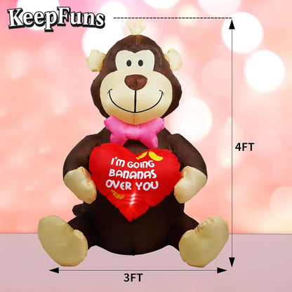 KeepFuns Valentine's Day Monkey Heart Inflatable Decoration - Indoor Romantic Holiday Atmosphere Decoration Inflatable Model