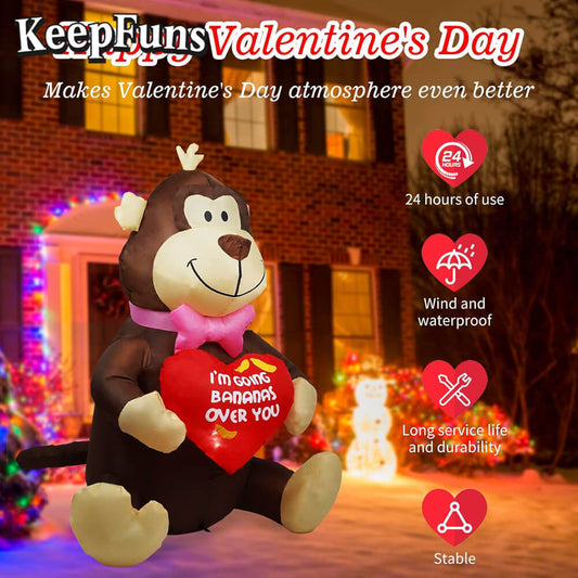 KeepFuns Valentine's Day Monkey Heart Inflatable Decoration - Indoor Romantic Holiday Atmosphere Decoration Inflatable Model
