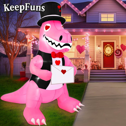 KeepFuns Valentine's Day Pink Dinosaur Inflatable Decoration - Outdoor Patio Indoor Romantic Festival Inflatable Model