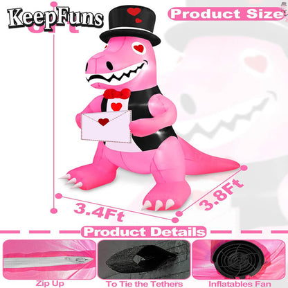 KeepFuns Valentine's Day Pink Dinosaur Inflatable Decoration - Outdoor Patio Indoor Romantic Festival Inflatable Model
