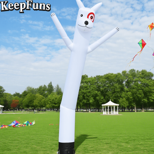 KeepFuns White Cute Dog Shape Inflatable Dancer Advertising Model Activity Drainage Inflatable Model Outdoor Promotional Props