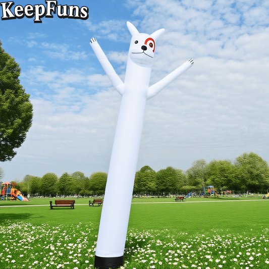 KeepFuns White Cute Dog Shape Inflatable Dancer Advertising Model Activity Drainage Inflatable Model Outdoor Promotional Props