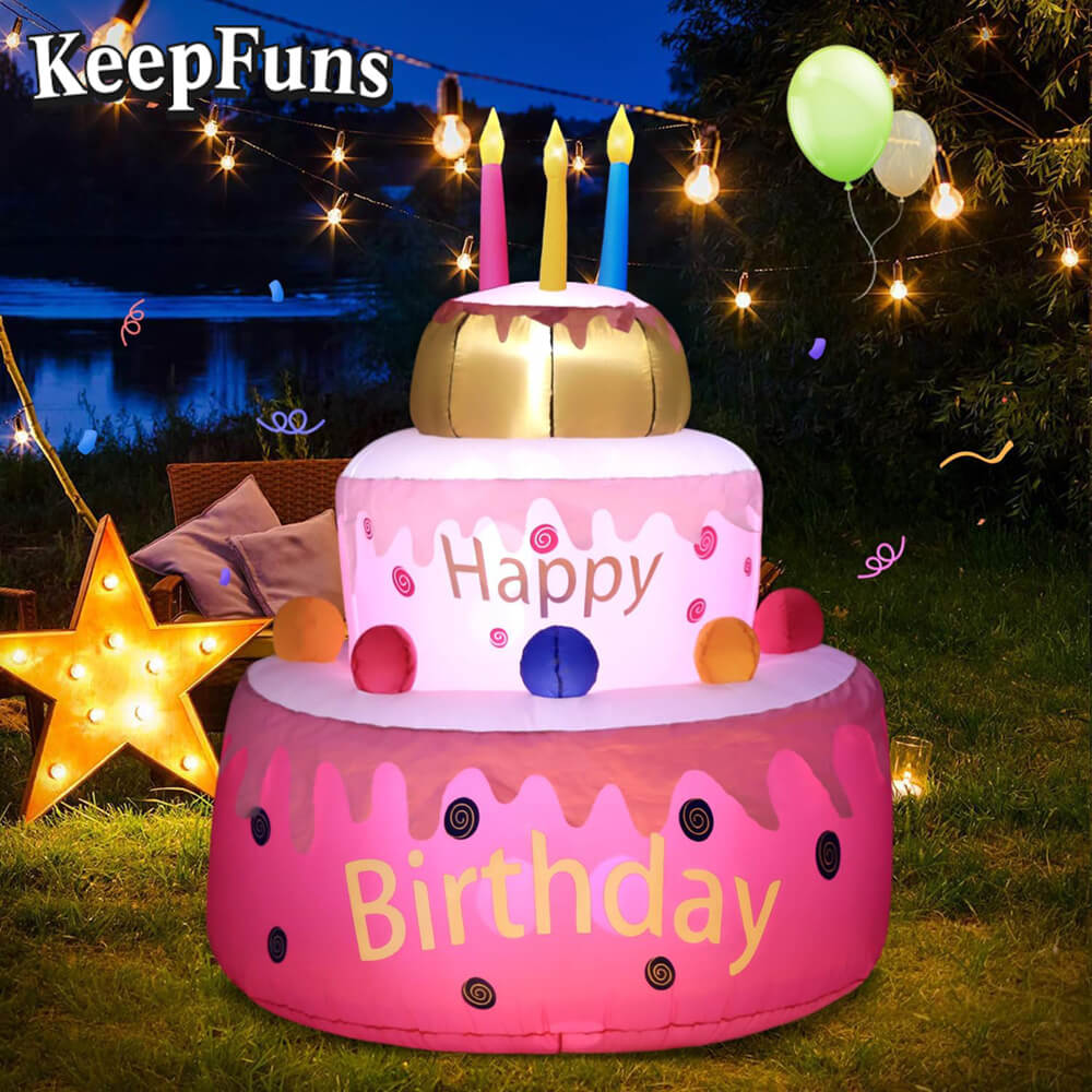 KeepFuns Three-Tier Birthday Cake Inflatable Decoration - Outdoor Patio Birthday Party Inflatable Model