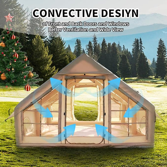 KeepFuns Khaki inflatable tent, convection ventilation camping tent, panoramic view outdoor camping rain and sun protection camp tent