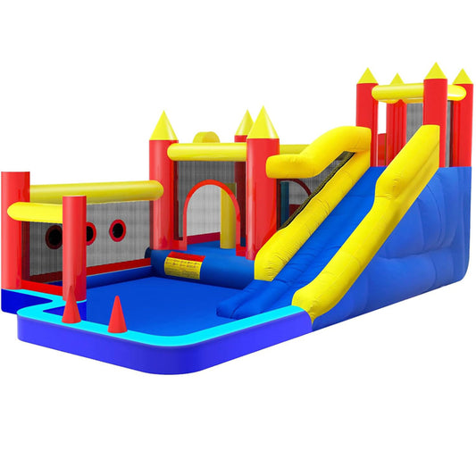 KeepFuns Large castle inflatable castle children's slide trampoline park outdoor parent-child interactive amusement facilities with inflatable pump amusement toys