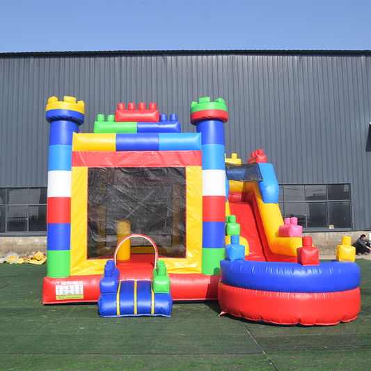 KeepFuns Large inflatable amusement park, children's castle slide trampoline park, outdoor parent-child interactive amusement facilities, colorful building block themed inflatable toys