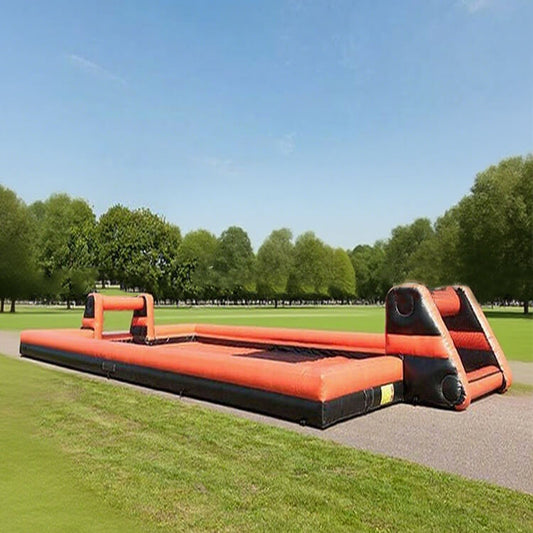 KeepFuns Large inflatable football field Orange and black contrasting outdoor sports facilities Parent-child team sports football park