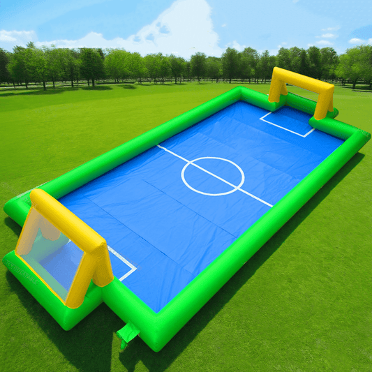 KeepFuns Large inflatable football field, children's outdoor football park, green and blue contrasting parent-child interactive sports facilities