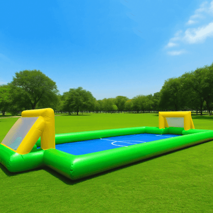 KeepFuns Large inflatable football field, children's outdoor football park, green and blue contrasting parent-child interactive sports facilities