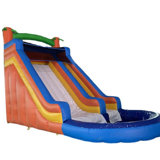 KeepFuns Large inflatable slide Outdoor water park slide Blue and orange contrast children's water slide Parent-child interactive inflatable amusement facilities
