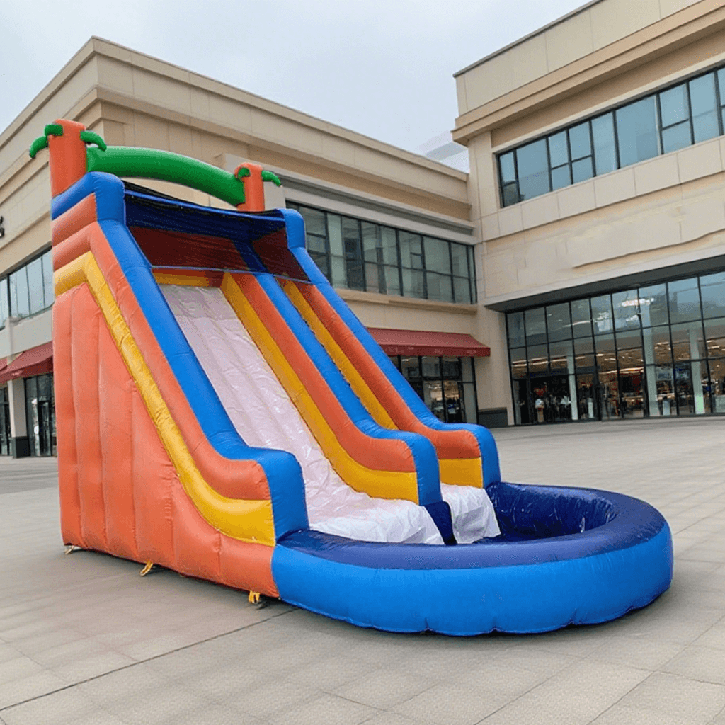 KeepFuns Large inflatable slide Outdoor water park slide Blue and orange contrast children's water slide Parent-child interactive inflatable amusement facilities