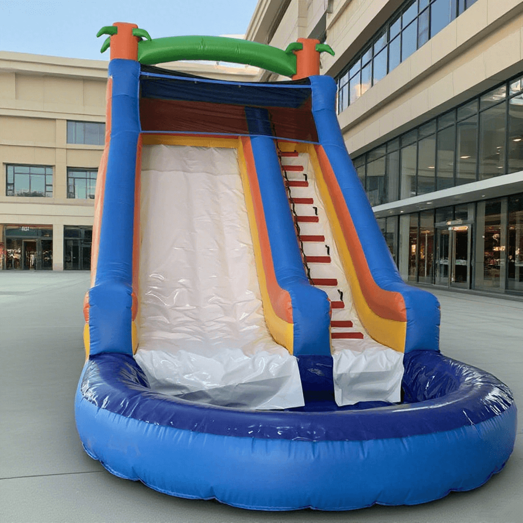 KeepFuns Large inflatable slide Outdoor water park slide Blue and orange contrast children's water slide Parent-child interactive inflatable amusement facilities