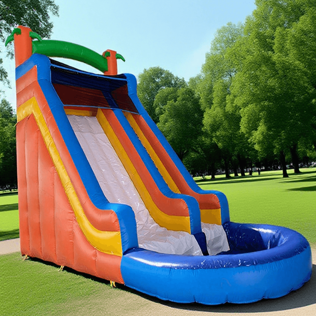 KeepFuns Large inflatable slide Outdoor water park slide Blue and orange contrast children's water slide Parent-child interactive inflatable amusement facilities