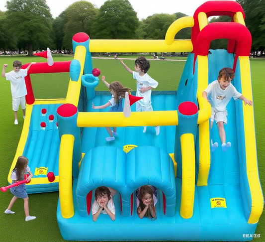 KeepFuns Large outdoor inflatable obstacle course, children's slide, climbing amusement castle, parent-child interactive multifunctional inflatable toy