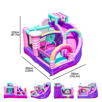KeepFuns Macaron donut inflatable castle Children's slide trampoline park Outdoor parent-child interactive amusement facilities Candy theme inflatable toys