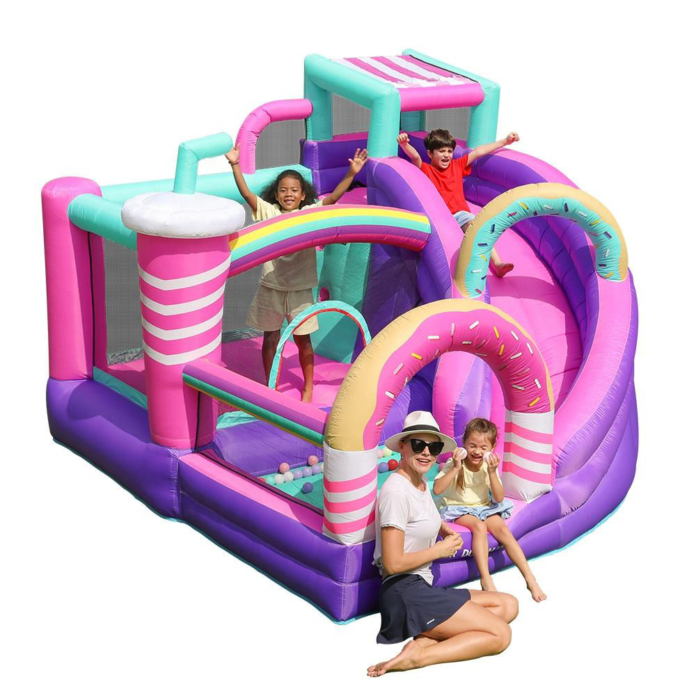 KeepFuns Macaron donut inflatable castle Children's slide trampoline park Outdoor parent-child interactive amusement facilities Candy theme inflatable toys