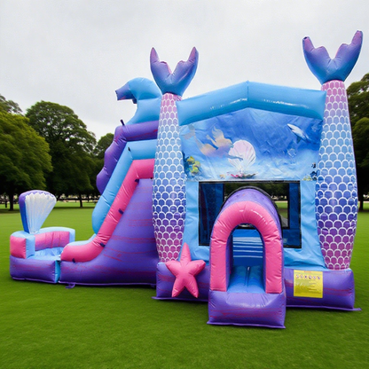 KeepFuns Mermaid theme inflatable playground Children's ocean slide trampoline facilities Outdoor parent-child interactive colorful amusement castle