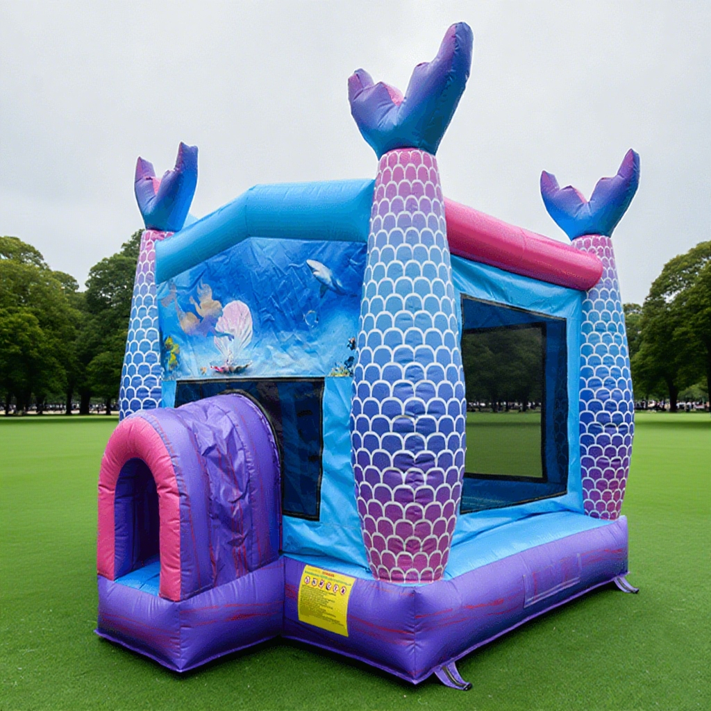 KeepFuns Mermaid theme inflatable playground Children's ocean slide trampoline facilities Outdoor parent-child interactive colorful amusement castle