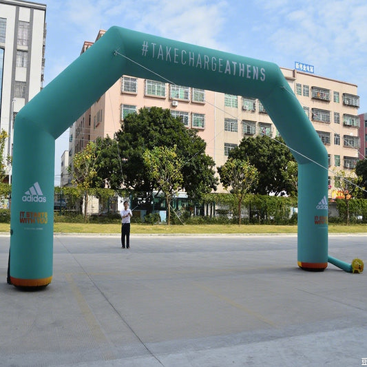 KeepFuns Mint green angled inflatable advertising arch, sports brand promotion arch, urban outdoor event arch, custom slogan LOGO arch