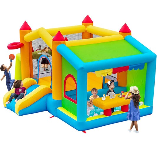 KeepFuns Multifunctional inflatable castle, children's slide and trampoline park, outdoor parent-child interactive amusement facilities, football and basketball sports themed inflatable toys