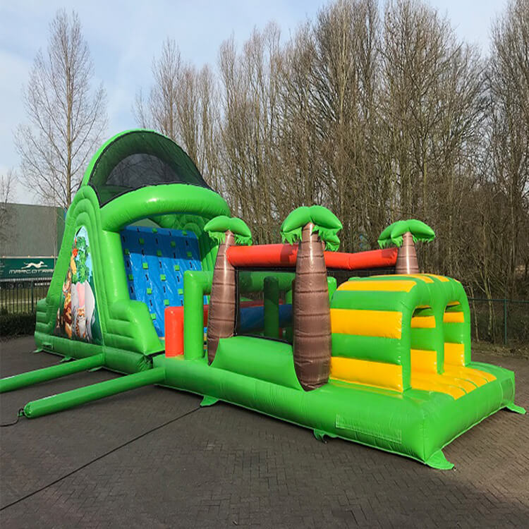 KeepFuns Outdoor children's inflatable land obstacle course equipment green orange yellow blue color jungle theme competition props
