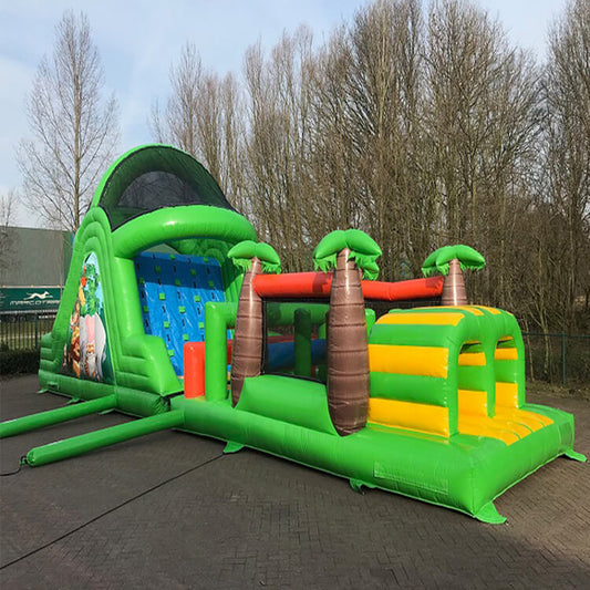 KeepFuns Outdoor children's inflatable land obstacle course equipment green orange yellow blue color jungle theme competition props