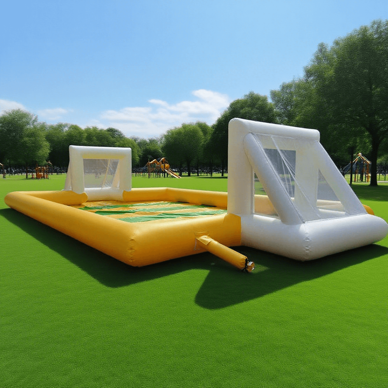 KeepFuns Outdoor inflatable football field, children's fun football park, yellow-green turf parent-child interactive sports facilities