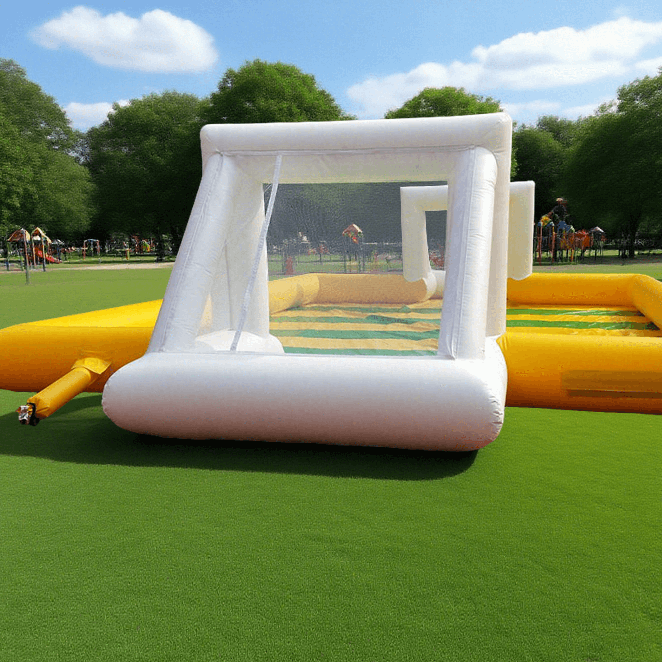 KeepFuns Outdoor inflatable football field, children's fun football park, yellow-green turf parent-child interactive sports facilities