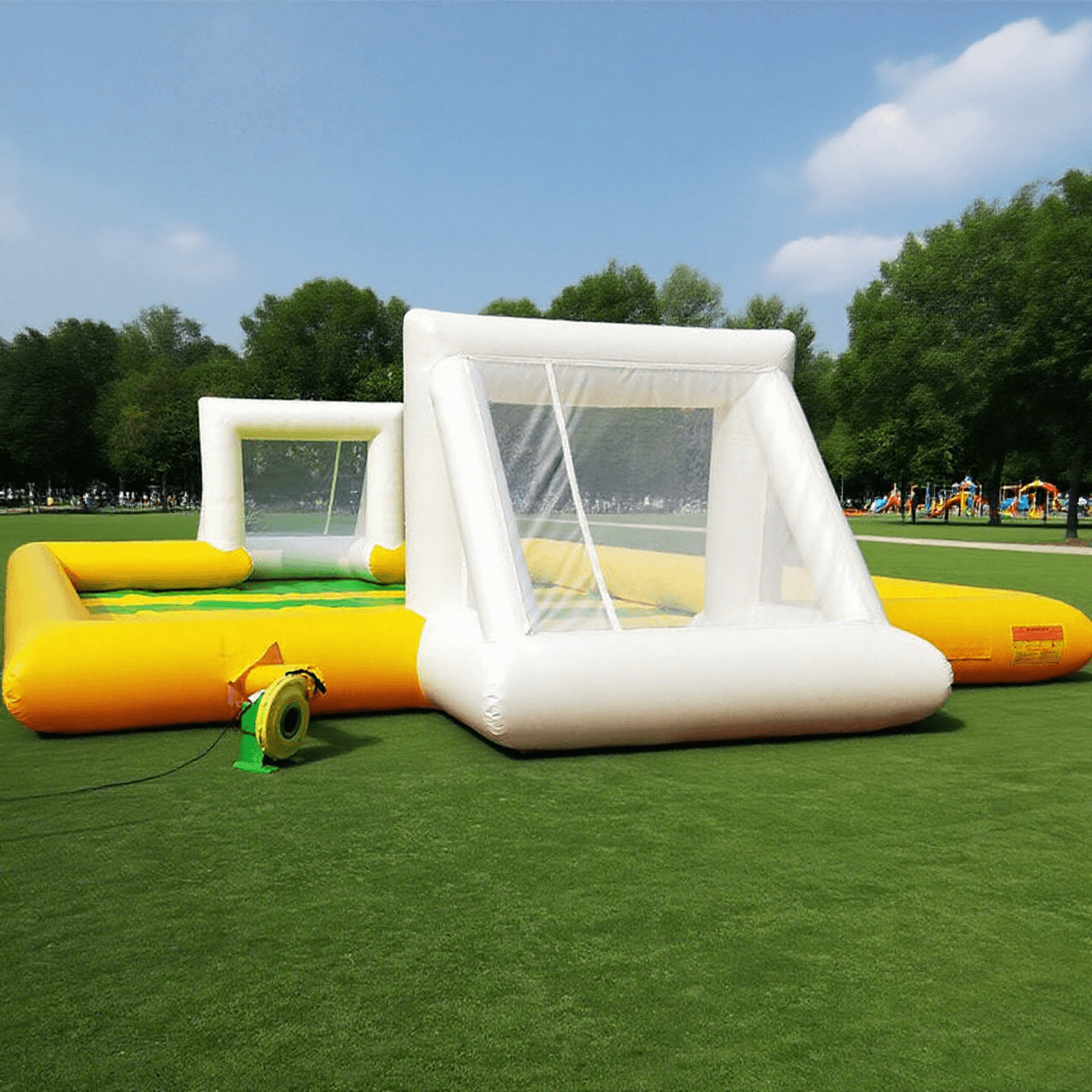 KeepFuns Outdoor inflatable football field, children's fun football park, yellow-green turf parent-child interactive sports facilities
