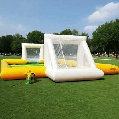 KeepFuns Outdoor inflatable football field, children's fun football park, yellow-green turf parent-child interactive sports facilities