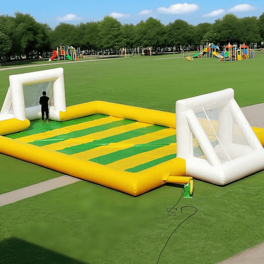 KeepFuns Outdoor inflatable football field, children's fun football park, yellow-green turf parent-child interactive sports facilities