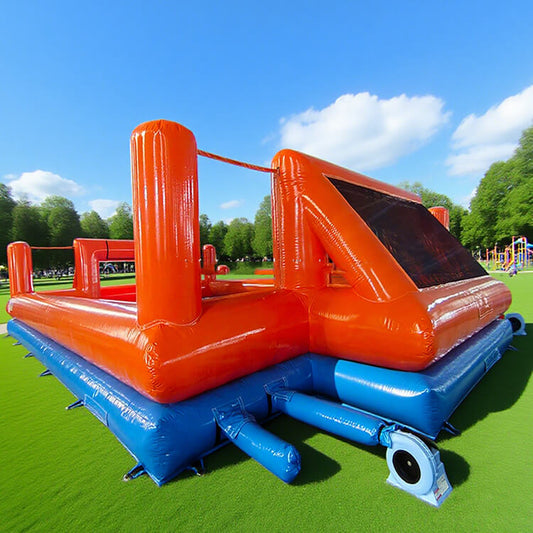 KeepFuns Outdoor inflatable football field, orange and blue contrasting children's football park, parent-child interactive sports and competition facilities