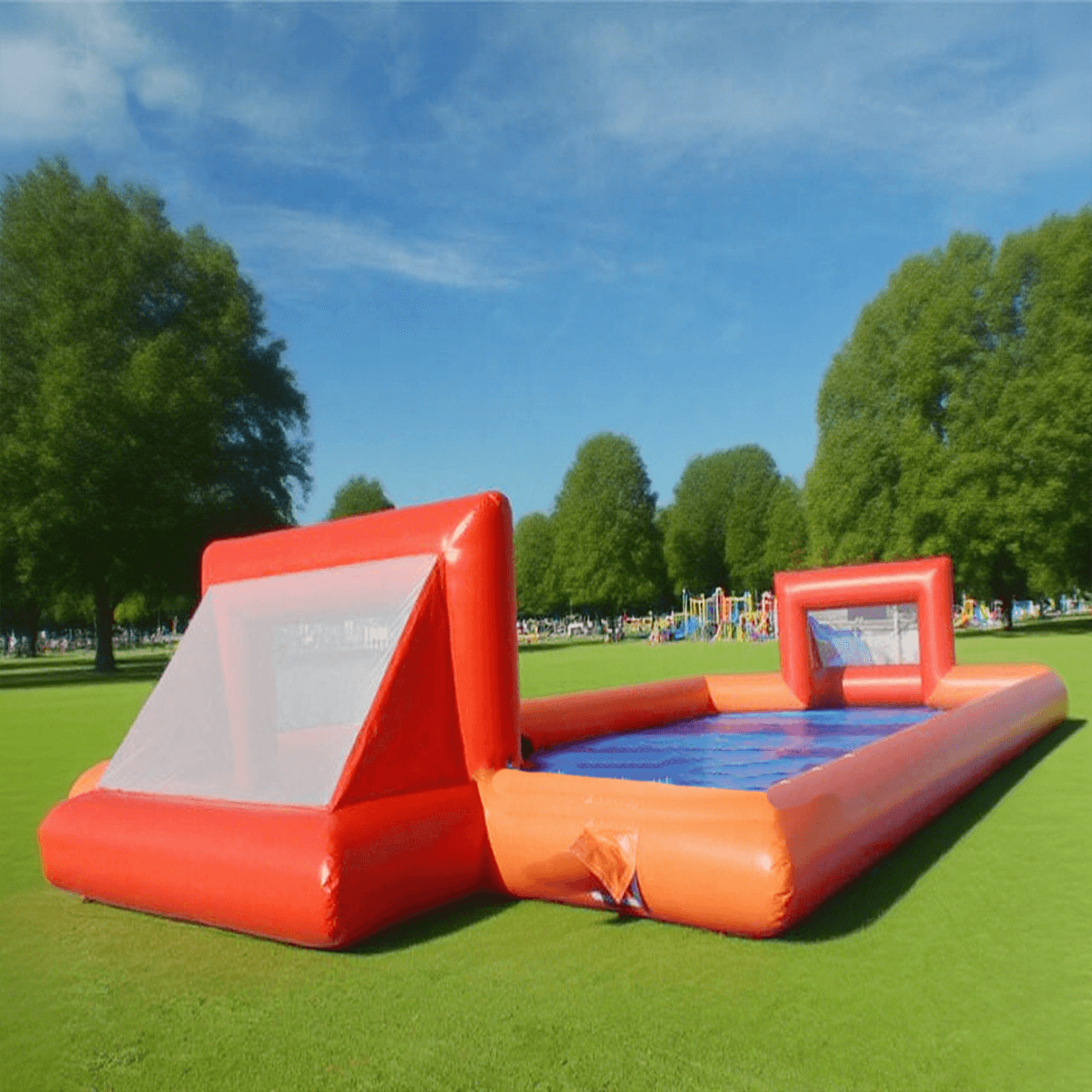 KeepFuns Outdoor inflatable football field, orange and blue contrasting children's football park, parent-child interactive sports and competition facilities
