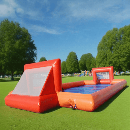 KeepFuns Outdoor inflatable football field, orange and blue contrasting children's football park, parent-child interactive sports and competition facilities