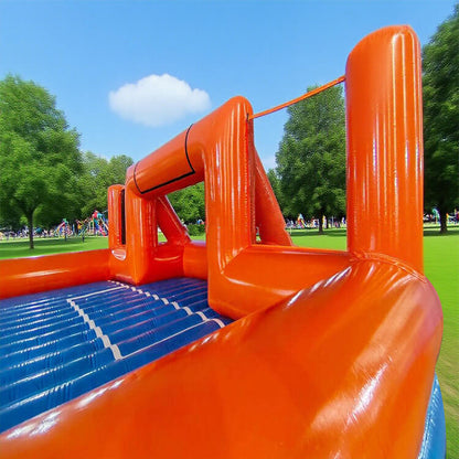 KeepFuns Outdoor inflatable football field, orange and blue contrasting children's football park, parent-child interactive sports and competition facilities