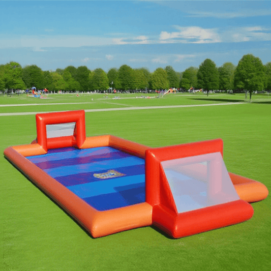 KeepFuns Outdoor inflatable football field, orange and blue contrasting children's football park, parent-child interactive sports and competition facilities