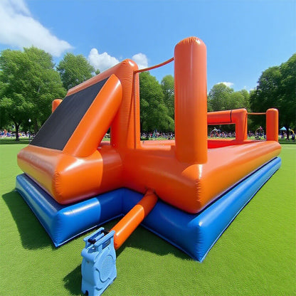 KeepFuns Outdoor inflatable football field, orange and blue contrasting children's football park, parent-child interactive sports and competition facilities