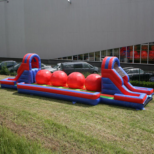 KeepFuns Outdoor inflatable land obstacle course red, blue and green color matching fun competition equipment parent-child interactive inflatable obstacle course toy