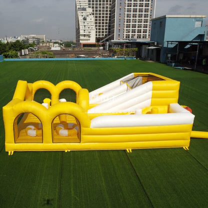 KeepFuns Outdoor inflatable land obstacle course yellow and white color matching fun competition equipment