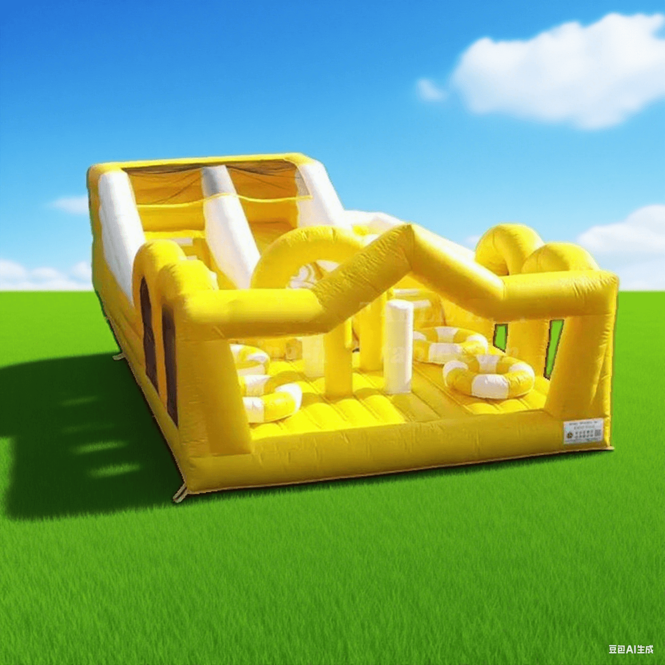 KeepFuns Outdoor inflatable land obstacle course yellow and white color matching fun competition equipment