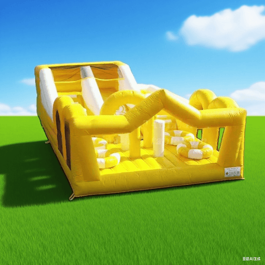 KeepFuns Outdoor inflatable land obstacle course yellow and white color matching fun competition equipment