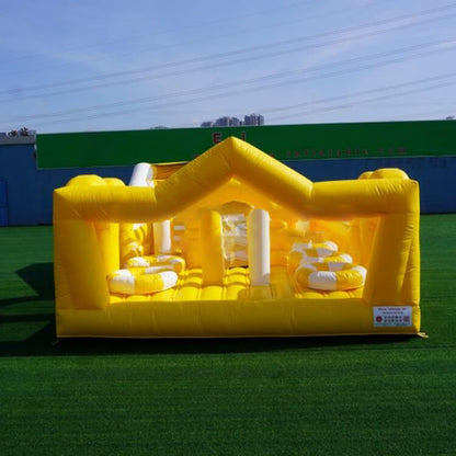 KeepFuns Outdoor inflatable land obstacle course yellow and white color matching fun competition equipment