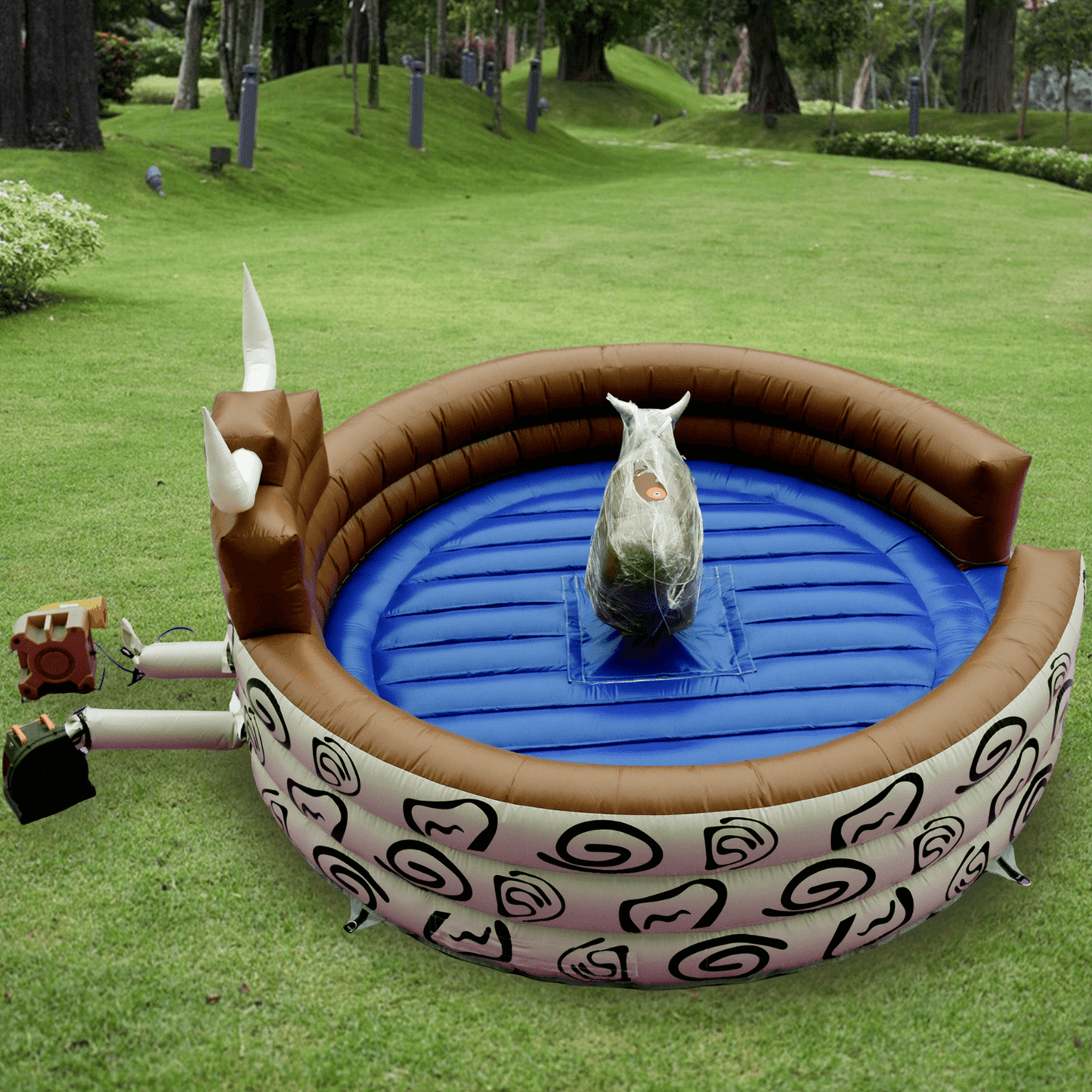 KeepFuns Outdoor inflatable mad bull game equipment Brown, blue and pink color Sports Games entertainment props Simulation mad bull shape interactive toy