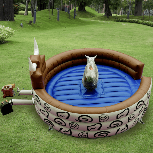 KeepFuns Outdoor inflatable mad bull game equipment Brown, blue and pink color Sports Games entertainment props Simulation mad bull shape interactive toy