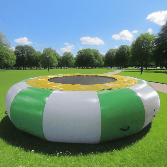 KeepFuns Outdoor inflatable steel frame trampoline green, white and yellow color matching Sports Games inflatable bouncing entertainment equipment