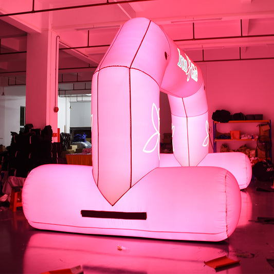 KeepFuns Pink luminous beveled T-leg advertising arch, luminous event check-in arch, party atmosphere decoration arch, customized luminous pattern arch